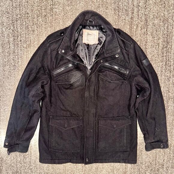 Rocawear Men Vintage Utility Pocket Fleece Bomber Sport Coat Jacket Black Large - Picture 1 of 12